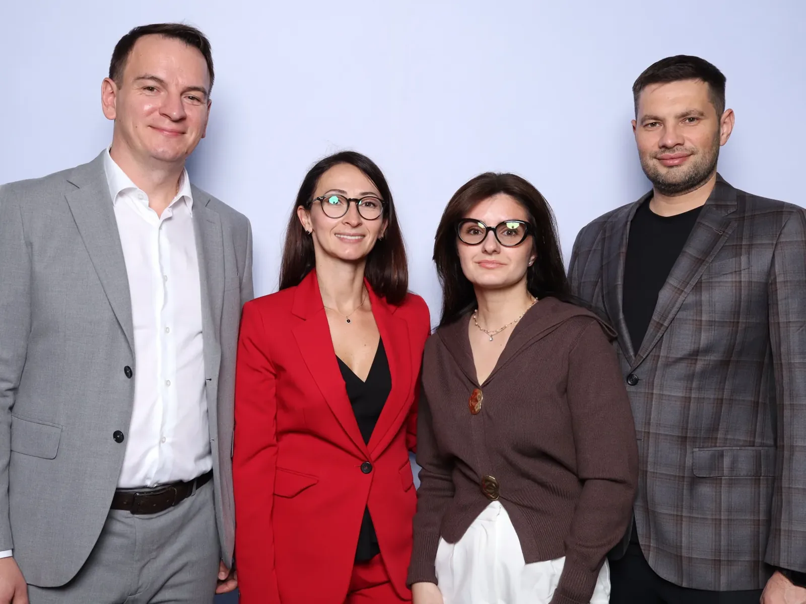 Corporate event guests posing in a Chicago photo booth