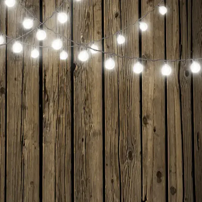 Dark Wood & String Lights photo booth backdrop