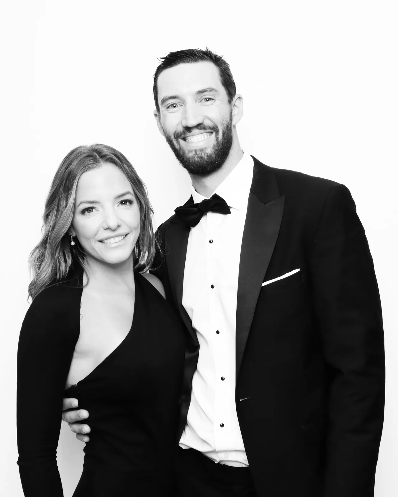 Black-tie couple portrait in the Glam photo booth at a Chicago celebration