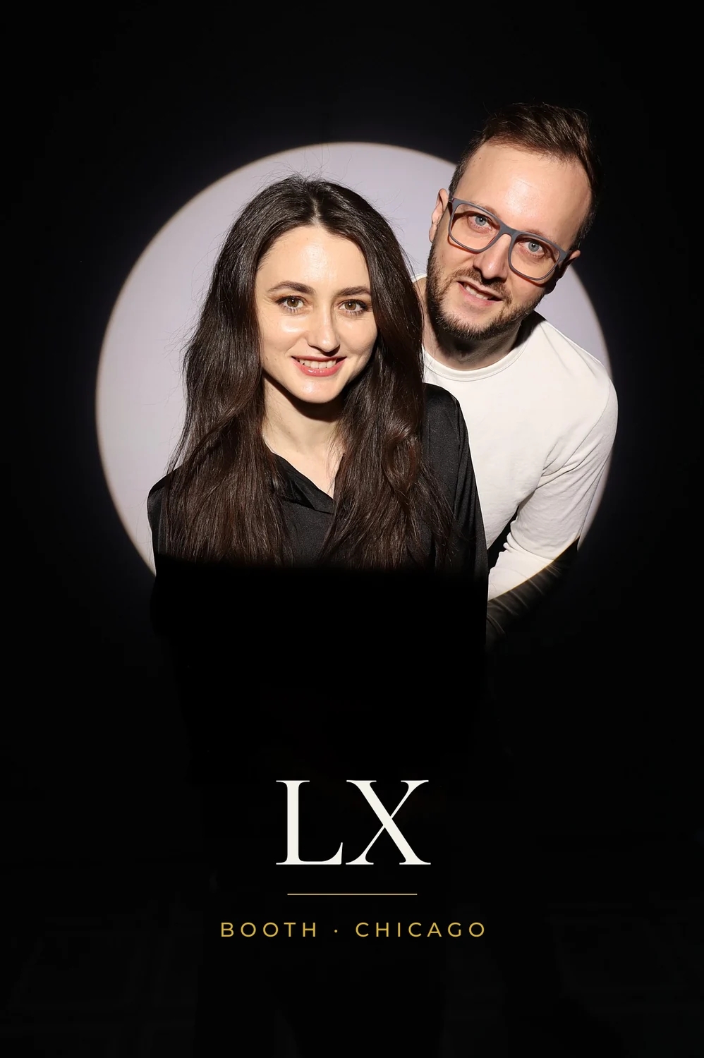 Close-up couple portrait in the Spotlight photo booth, 4x6 print